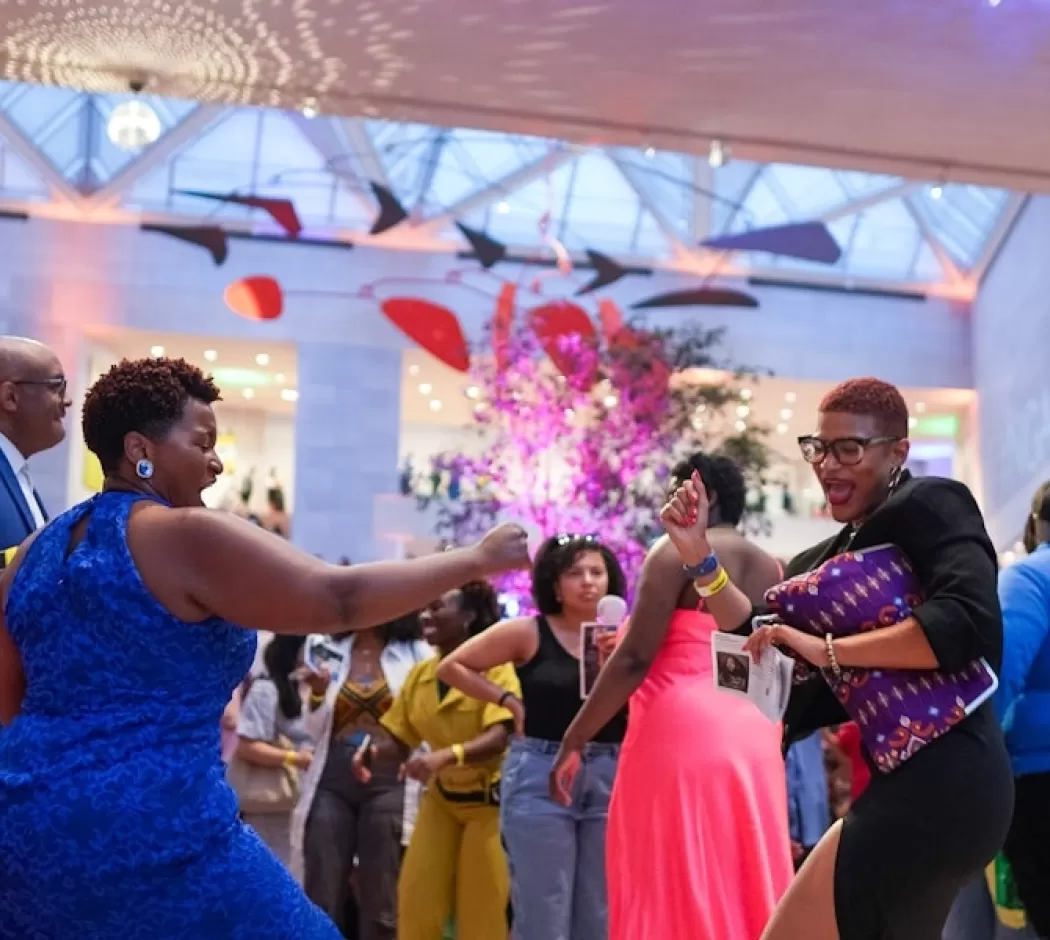 Guests dance and celebrate during a lively event at the National Gallery of Art in Washington, DC.